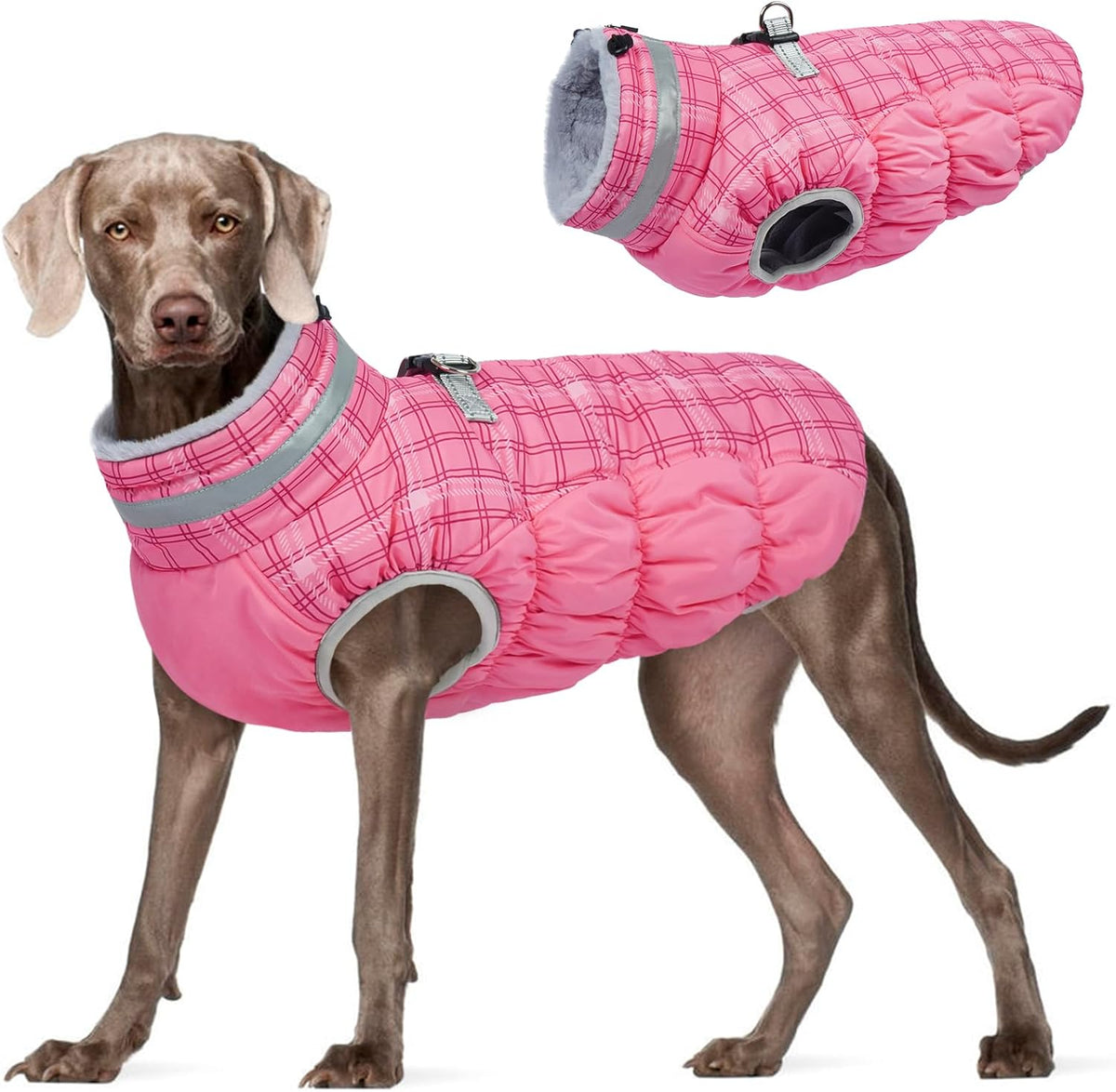 FUAMEY Dog Coat for Large Dogs,Waterproof Dog Winter Jacket with Harness Built in Puppy Cold