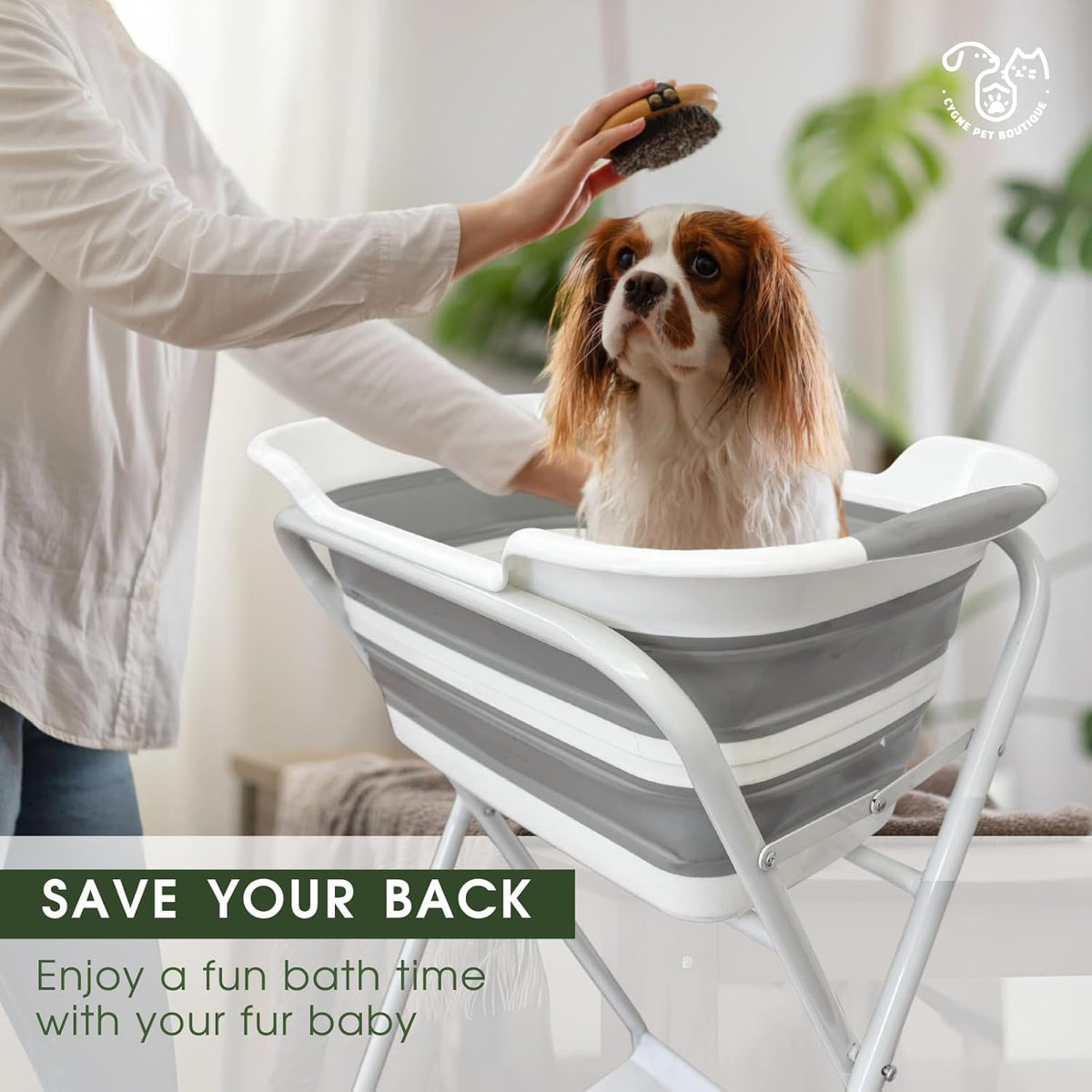 CYGNE 2-in-1 Dog Bathtub & Washing Station, Elevated Collapsible Bathtub with Drainhole & Storage
