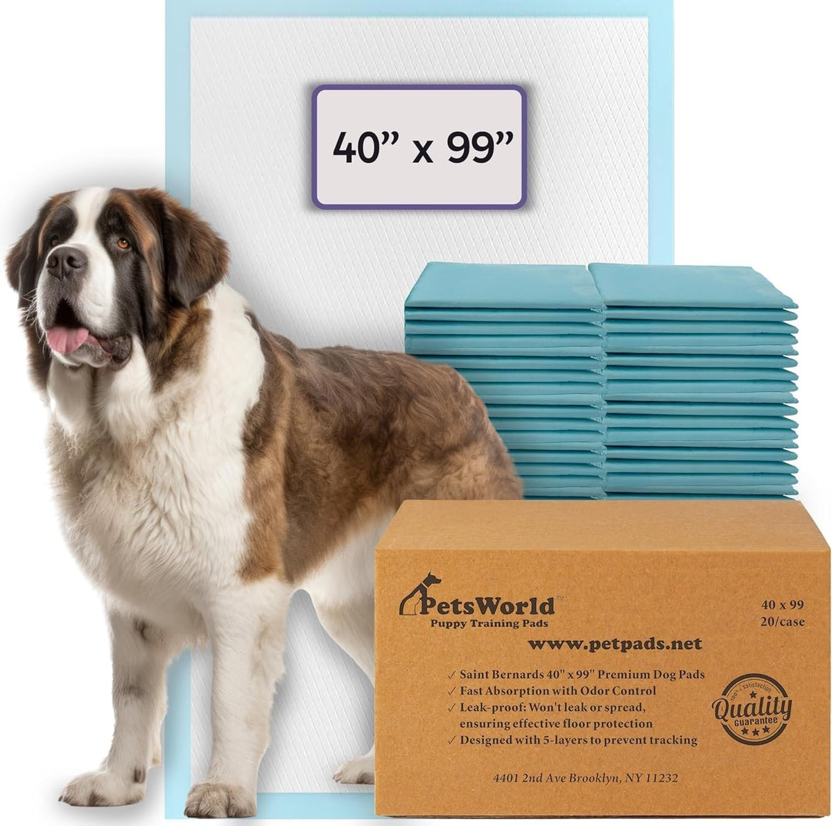 PETSWORLD Mega-Sized Dog Pee Pads (40" x 99") – 4XL Gigantic Pet Piddle Pads for Puppy Training