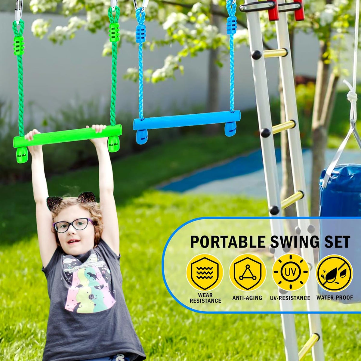 Ninja Obstacle Course Attachments - 7 Course Rings, 2 Monkey Bars, 2 Warrior Wheels, Outdoor