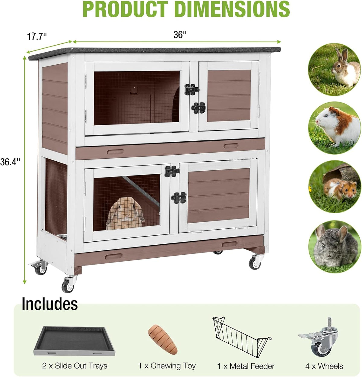 GUTINNEEN Rabbit Hutch Indoor with Chew-Proof Design, Wooden Bunny Cage Guinea Pig Cages with