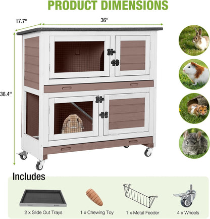 GUTINNEEN Rabbit Hutch Indoor with Chew-Proof Design, Wooden Bunny Cage Guinea Pig Cages with