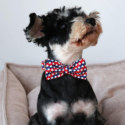 Lionet Paws Patriotic Dog Collar with Bowtie, 4th of July, Soft and Comfortable, Adjustable Collar