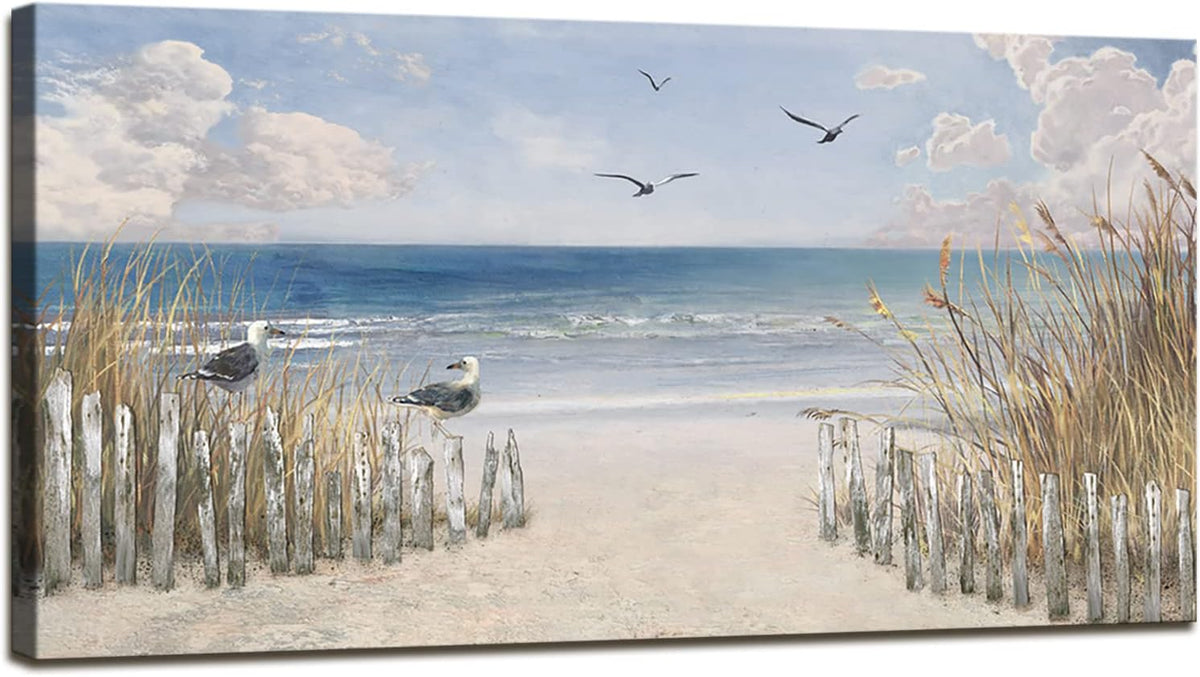 XXMWallArt FC3750 Sandy Beach Wall Art Canvas Print Wall Art Seascape Blue Print Painting Abstract