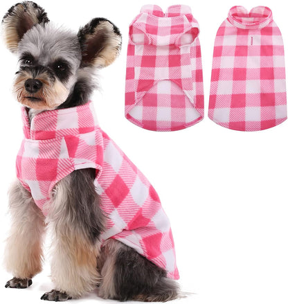 Kuoser Dog Fleece Vest,Warm Plaid Dog Sweater with Leash Hole,Soft Turtleneck Winter Pet Jacket