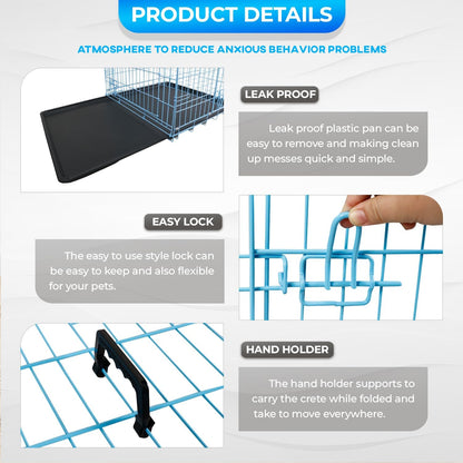 FDW Dog Crate for Large Dogs 42 Inch Folding Metal WirePet Cage Double Door W/Divider Panel Indoor