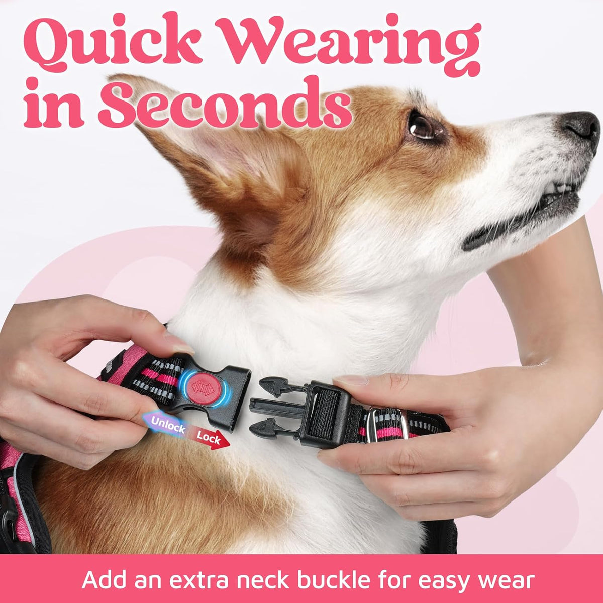 rabbitgoo Dog Harness Small Sized, No Pull Dog Vest with 3 Buckles, Adjustable Soft Padded Pet