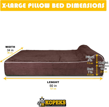 KOPEKS Orthopedic Memory Foam Dog Bed 7" Inch Thick Extra Large Dog Bed With Pillow Brown