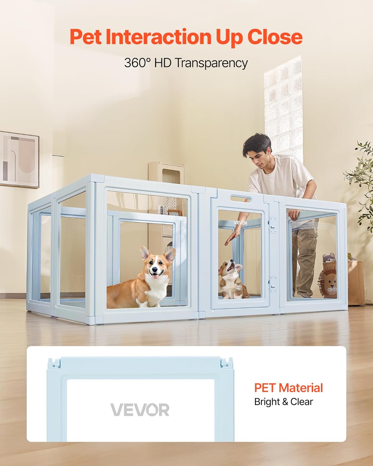 VEVOR Clear Acrylic Dog Playpen Indoor, 76x49x30 in Plastic Pet Playen for Large Sized Dogs, Easy