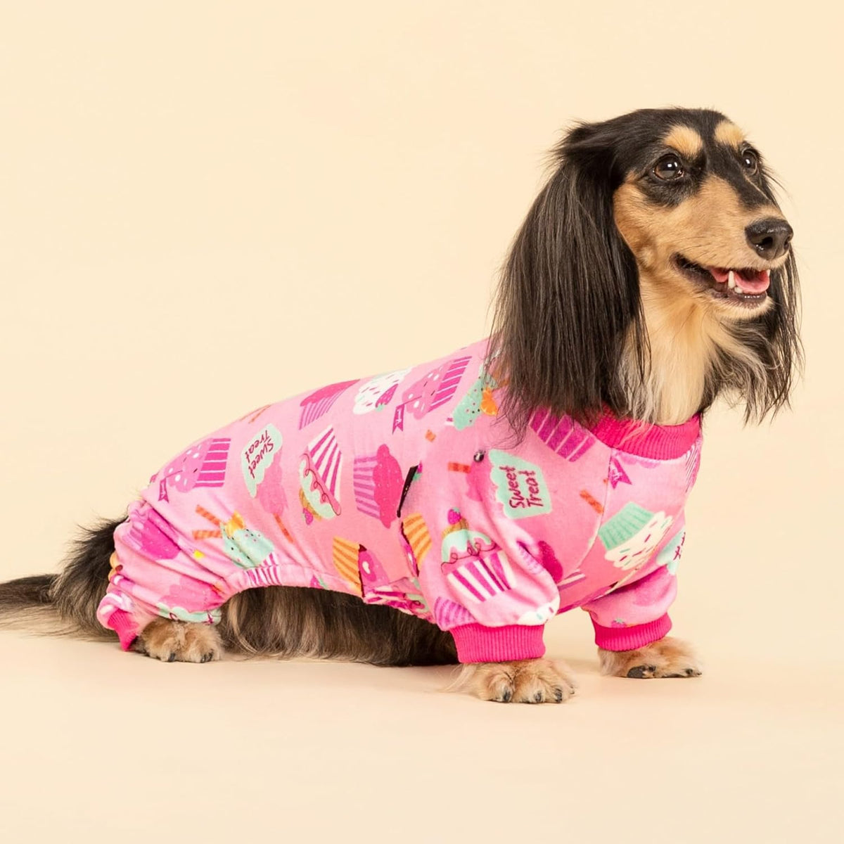 Fitwarm Cupcake Dog Pajamas, Birthday Outfit for Small Dogs Girl, Cozy Pet Onesie with Feet, Pink