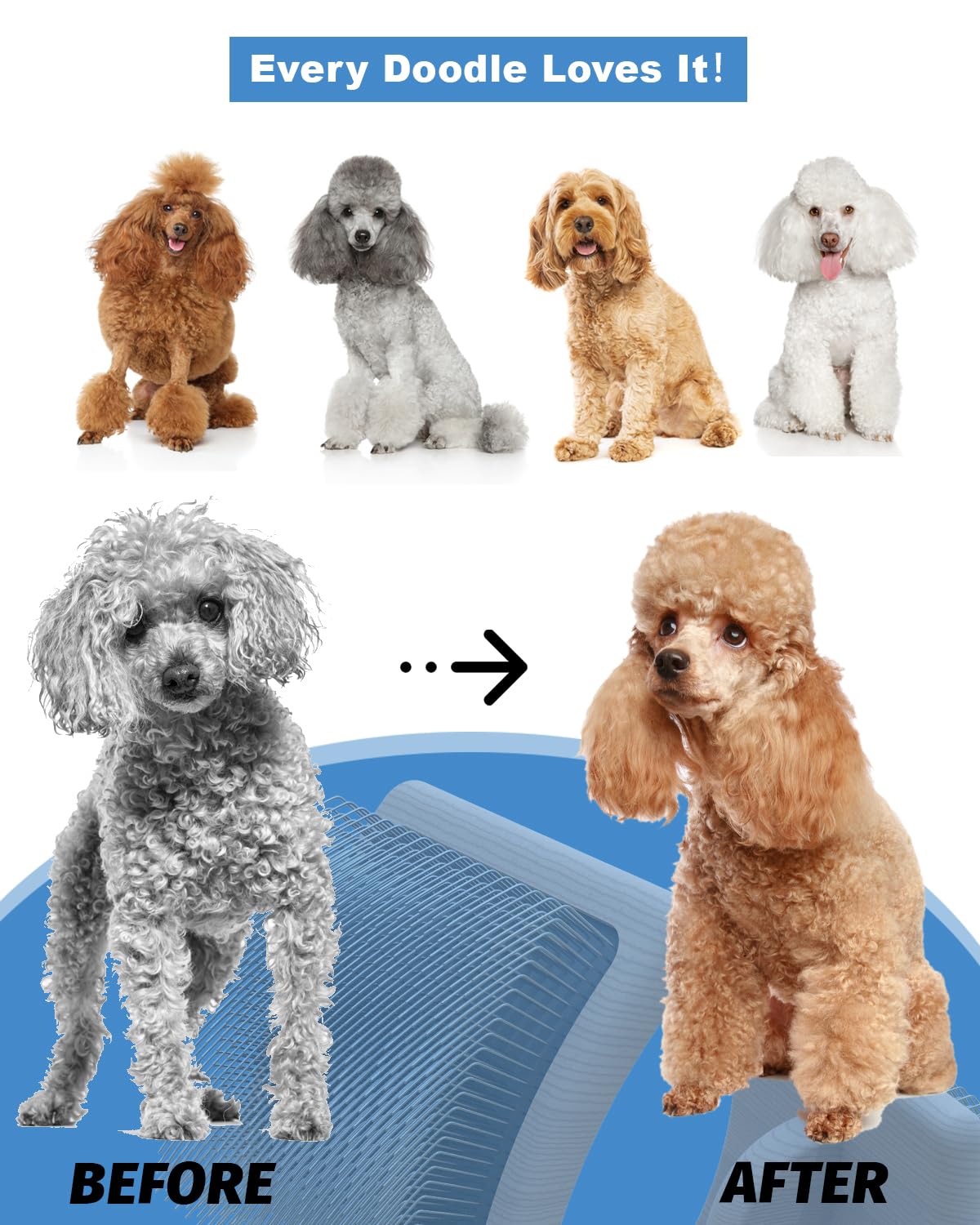 Dog Slicker Brush for Large Dogs, Professional Doodles Brush for Poodles, Goldendoodles and