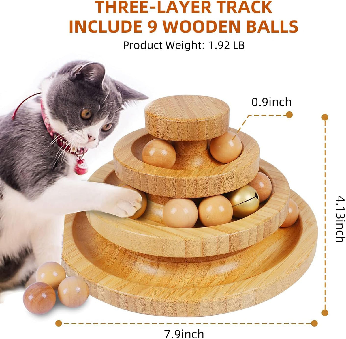 Cat Ball Track Toy,Kitty Toys Roller,3-Level Ball Tower with 9 Removable Balls,Interactive Cat Toy