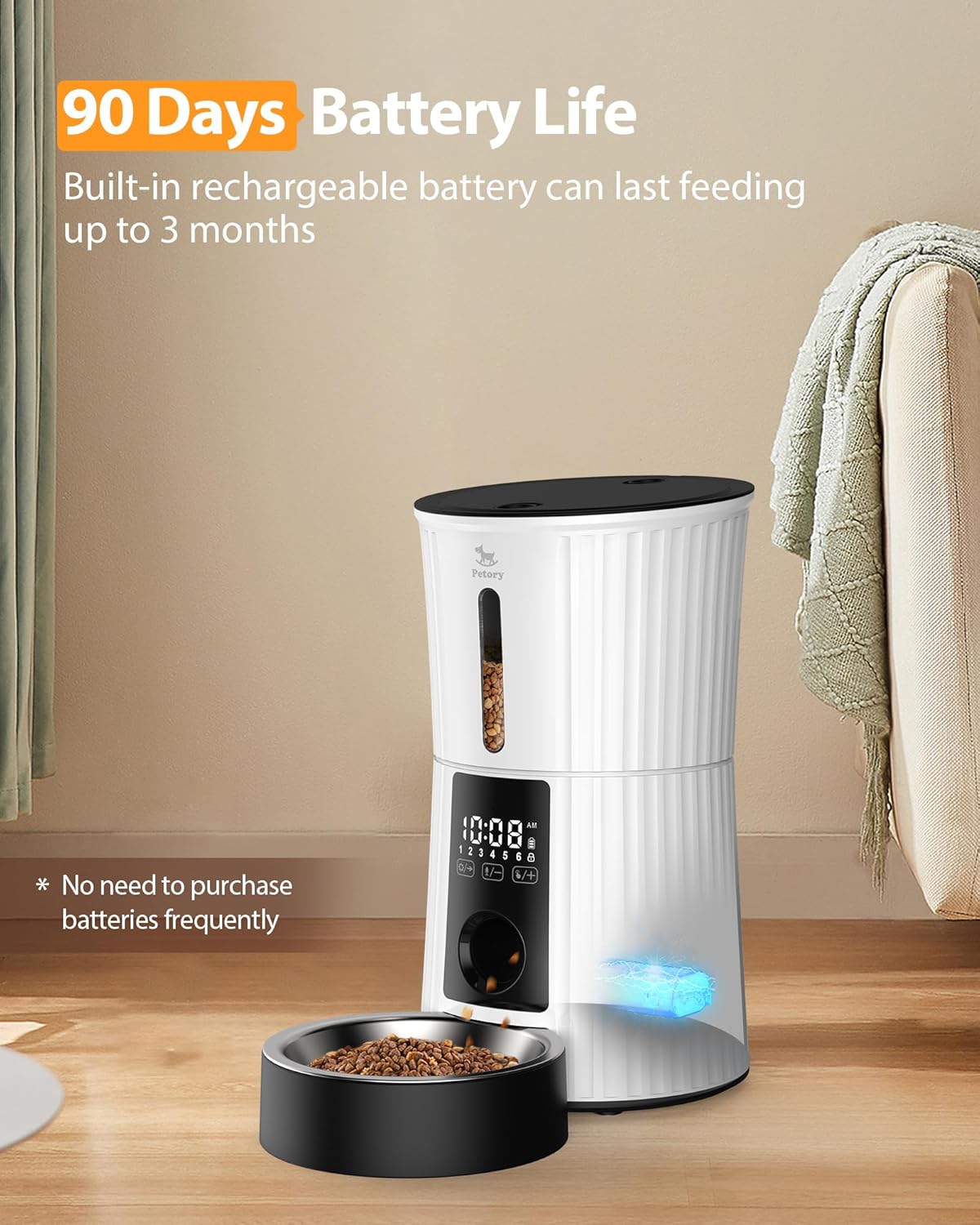 Petory Automatic Cat Feeders - 4L Timed Cat Feeders for Dry Food Built-in Battery up to 6 Meals