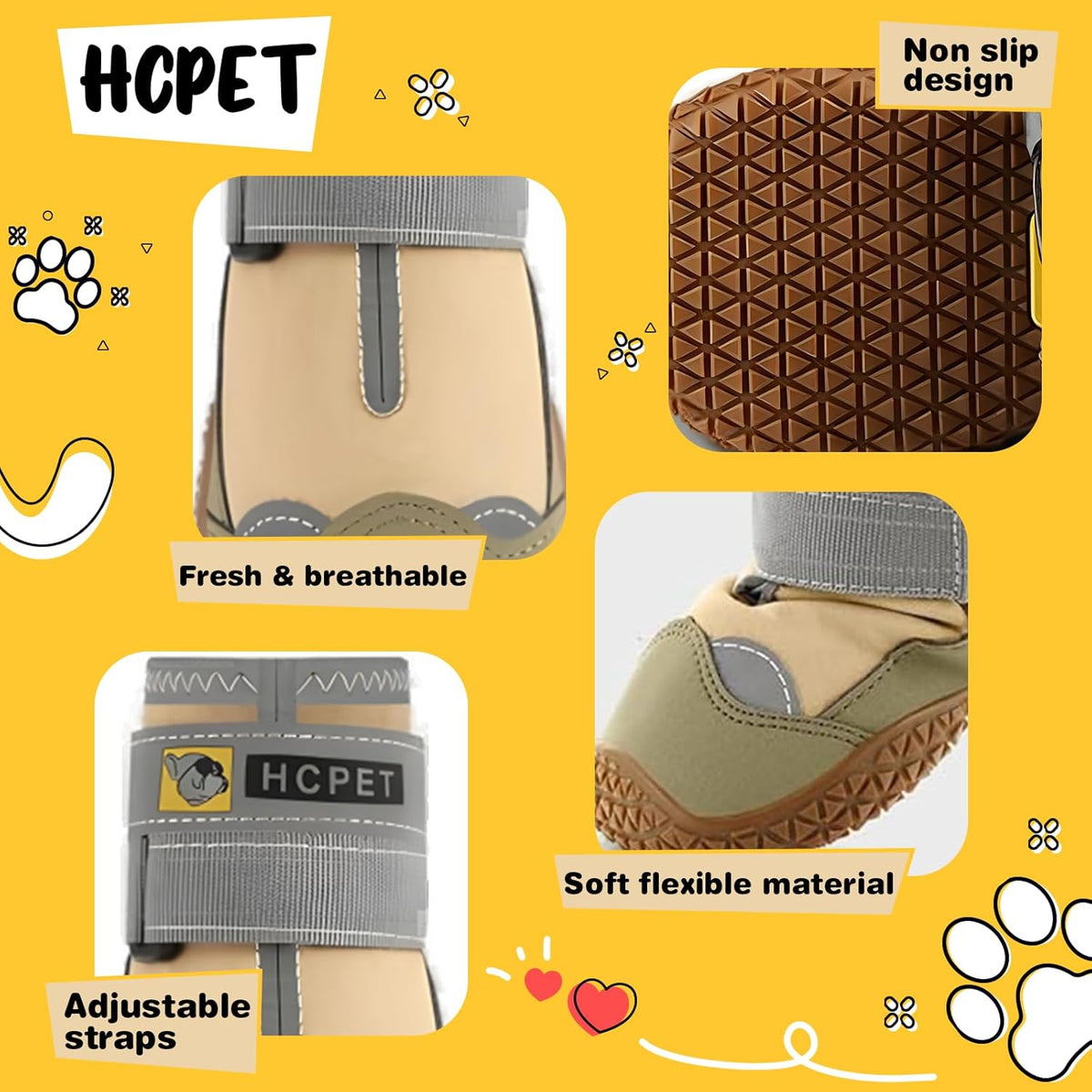 Hcpet Dog Shoes for Large Dogs, Waterproof Dog Booties for Small Medium Dogs, Anti-Slip Dog Boots &