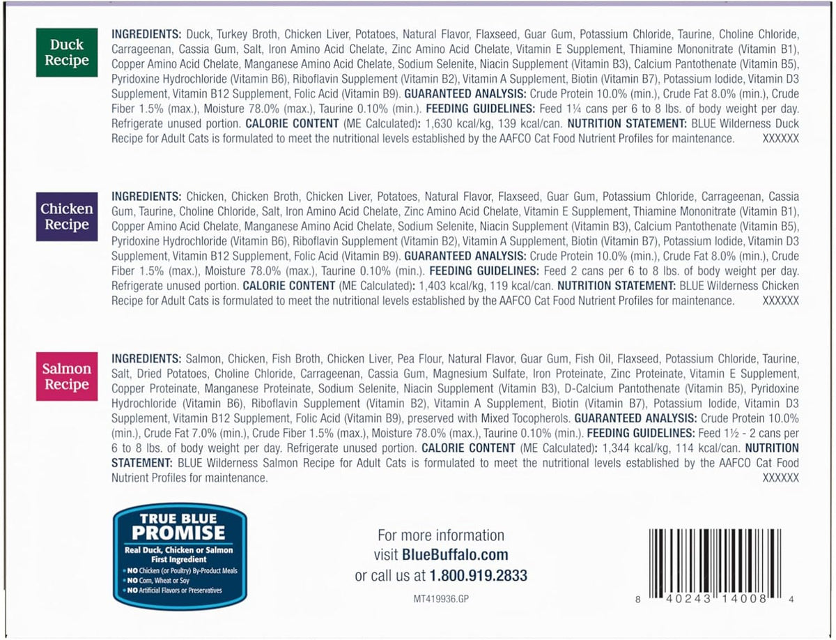 Blue Buffalo Wilderness High Protein, Natural Adult Pate Wet Cat Food Variety Pack, Chicken