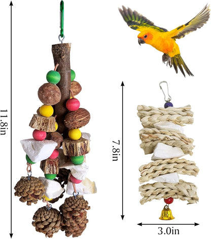 kathson Parrot Chew Toys, Medium Size Natural Wooden Bird Toys with Colorful Blocks, Hanging Bird