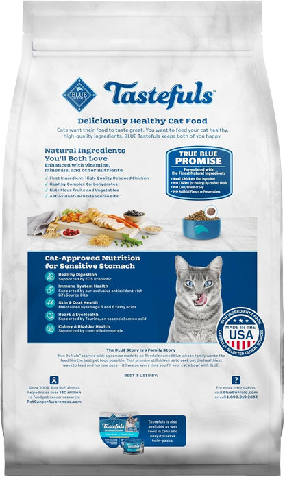 Blue Buffalo Tastefuls Adult Dry Cat Food Sensitive Stomach Formula, Made in the USA with Natural