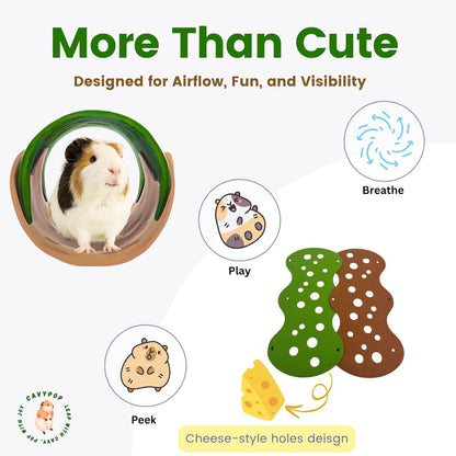Guinea Pig Tunnels, Foldable Fleece Hideout Beds with Cheese-Hole Design, 2 Pack Modular Tunnel Set