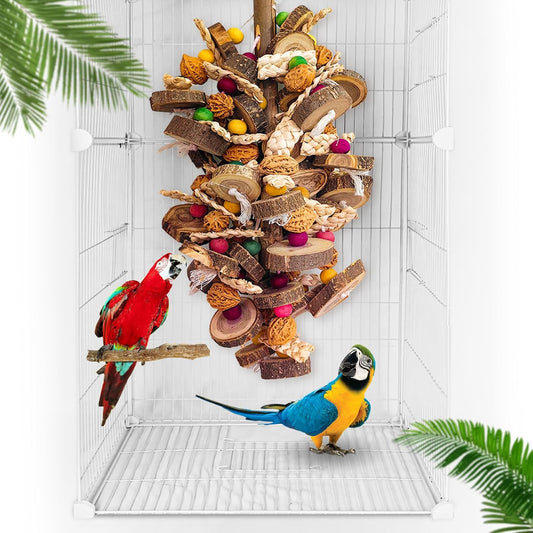Extra Large Bird Parrot Toys- 21.7 inch Multicolored Natural Wooden Walnut Parrot Chewing Toy