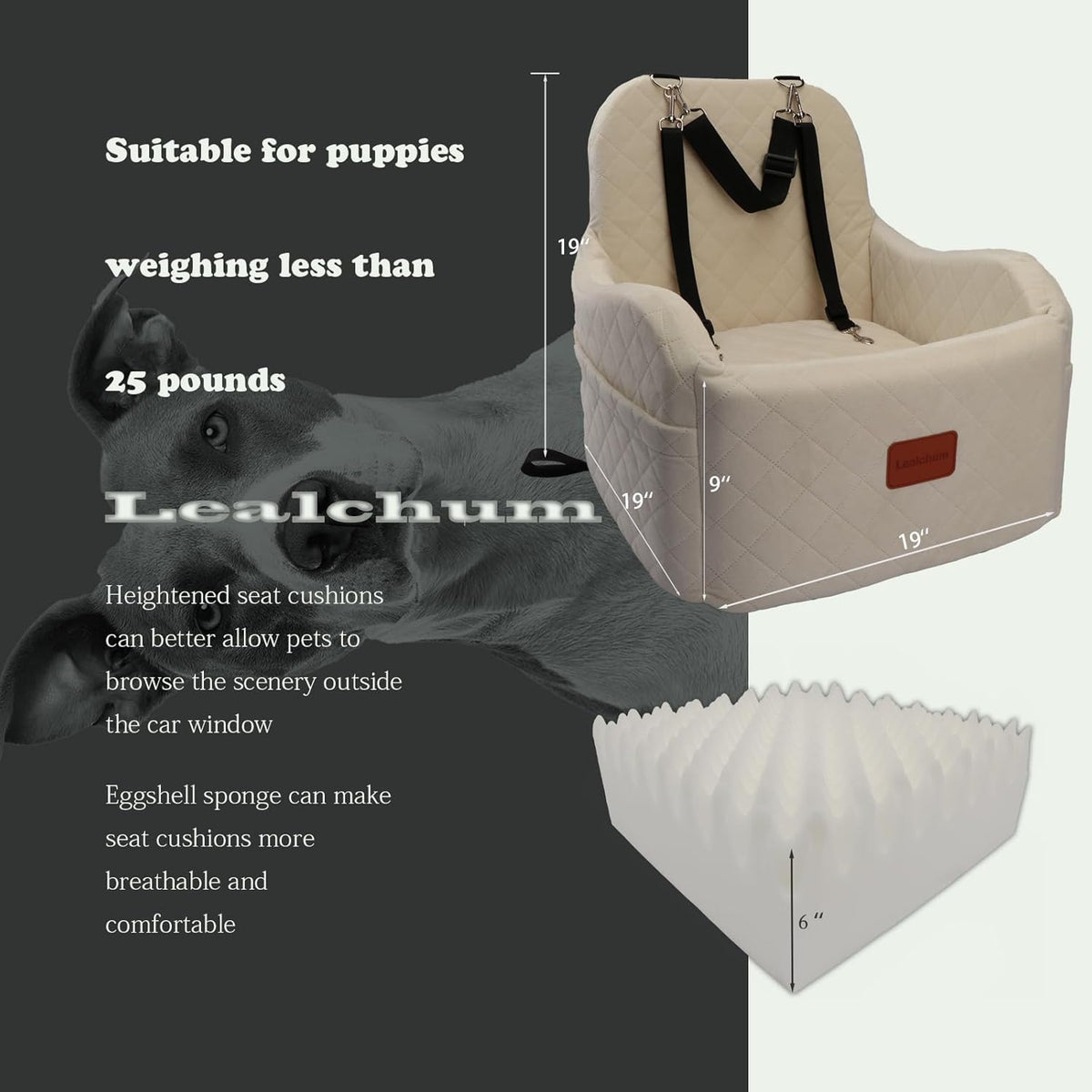 Dog Booster Car Seat,Ultra Soft Fabric & Filling Memory Foam,Elevated Cushion,3 Straps & Safety