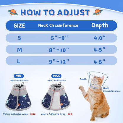 Cat Cone Collar Soft to Stop Licking, Adjustable, Foldable Lightweight Kitten Cones After Surgery