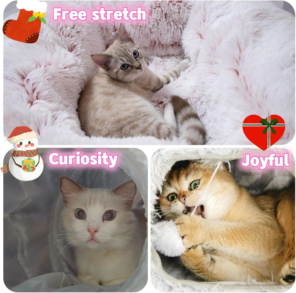 XxingSheep Extra Large Cat Tunnel Bed for Indoor Cats Peekaboo Cat Cave Donut with Center