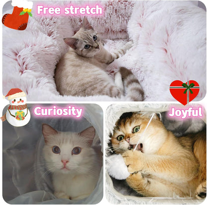 XxingSheep Extra Large Cat Tunnel Bed for Indoor Cats Peekaboo Cat Cave Donut with Center