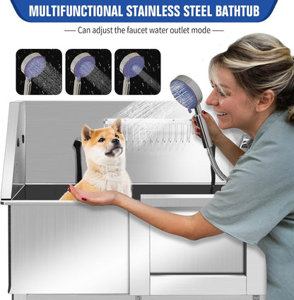 Stainless Steel Dog Washing Station for Large Dogs, Dog Grooming Tub for Home, Professional Dog