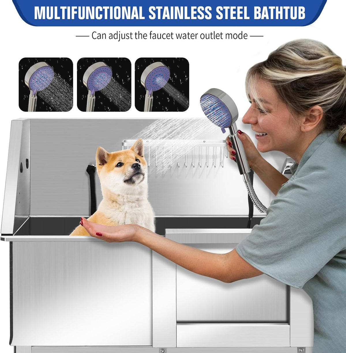Dog Washing Station 38'' Stainless Steel Pet Grooming Tub for Large Dogs Over-Size Professional Dog