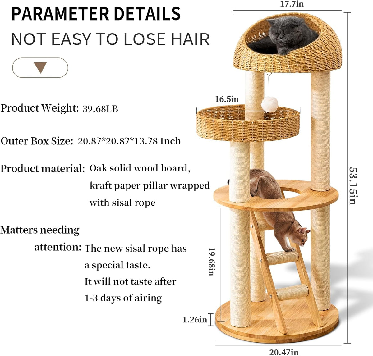 Big Modern Design Cat Tree Tower, Cat Tower Sisal-Covered Scratching Posts for Indoor Cats, Natural