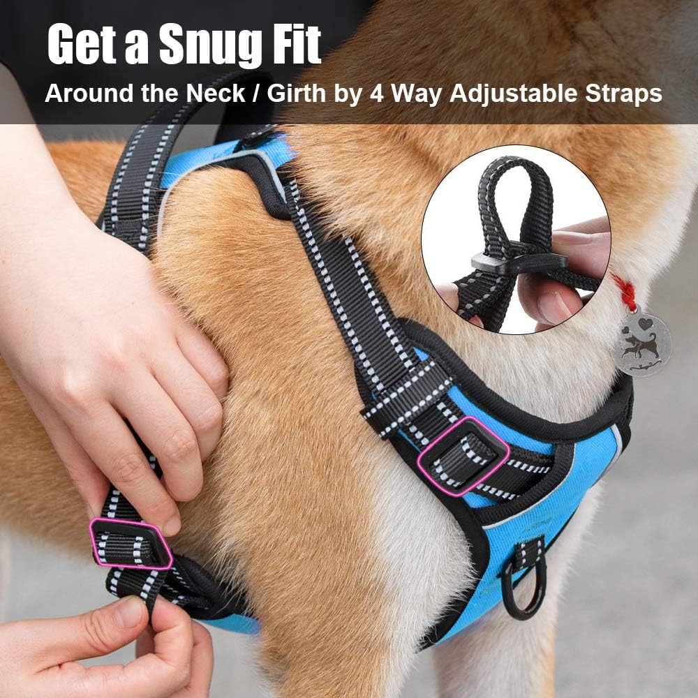 PoyPet No Pull Dog Harness, Reflective Comfortable Vest Harness with Front & Back 2 Leash