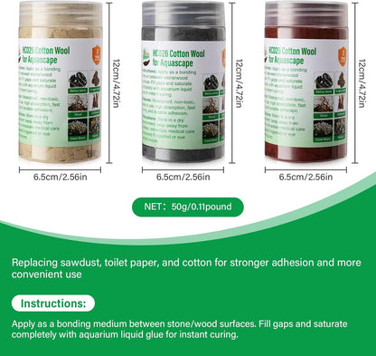 Cotton Wool for Aquascape - Gap Filler Cotton for Rocks & Wood | Aquarium Safe Bonding Material |