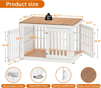 42" Heavy Duty Dog Crate Furniture for Small,Medium and Large Dogs,Rustic Wooden Dog Cage Kennel