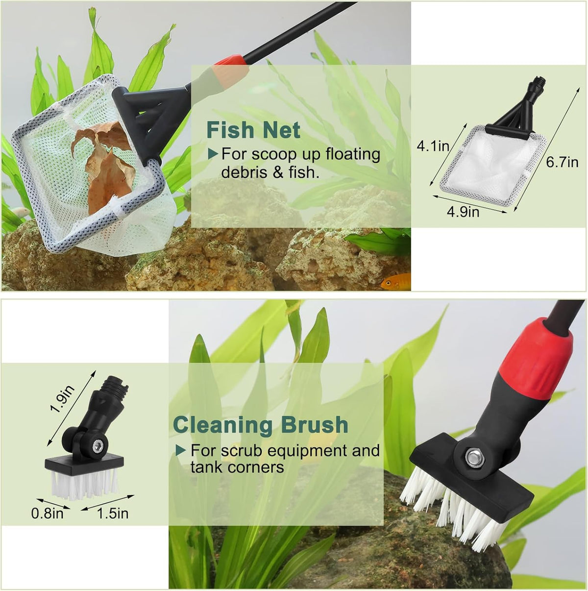 hygger Multi-Use Fish Tank Cleaner, 6 in 1 Aquarium Cleaning Tools Kit with 17.7 Inches Long Handle