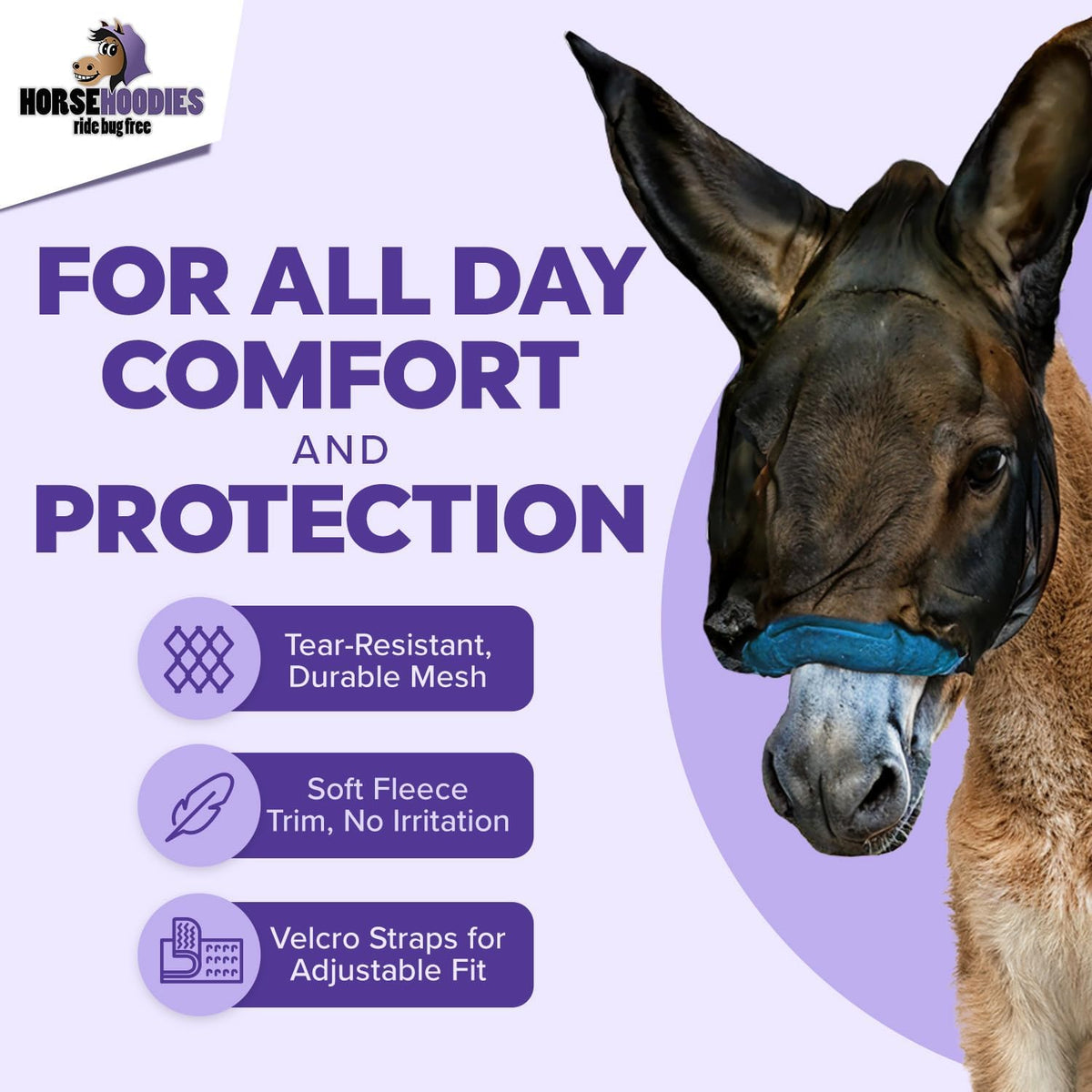 Donkey Fly Mask with Long Ears (Orange) Made in USA - Mule Fly Mask with Ears Protection from