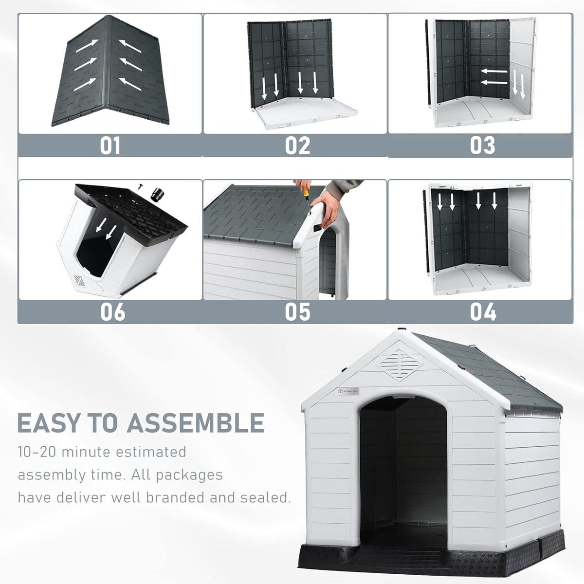 LEMBERI Durable Waterproof Plastic Dog House for Small to Large Sized Dogs, Indoor Outdoor Doghouse