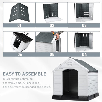 LEMBERI Durable Waterproof Plastic Dog House for Small to Large Sized Dogs, Indoor Outdoor Doghouse