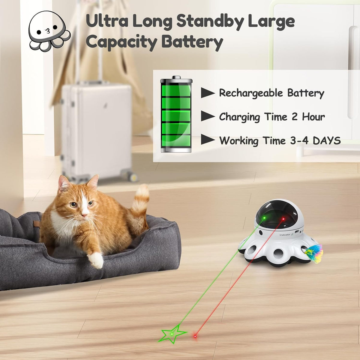 ORSDA Cat Laser Toy, 2-in-1 Interactive Automatic Motion Activated Moving 8 Holes Whack A Mole