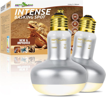 REPTI ZOO 2 Pack Heat Lamp 100W, Intense Basking Spot Simulated Natural Sunlight Heating Lamp Bulb