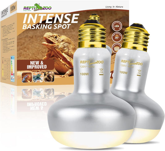 REPTI ZOO 2 Pack Heat Lamp 100W, Intense Basking Spot Simulated Natural Sunlight Heating Lamp Bulb
