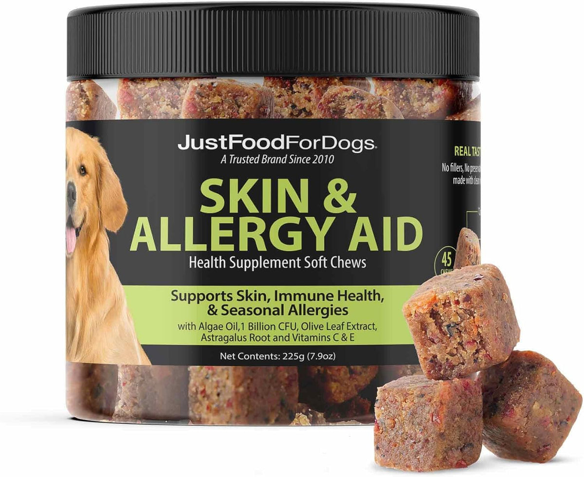 JustFoodForDogs Skin & Allergy Care Soft Chews Supplement for Dogs, Seasonal Allergies, Itchy Skin