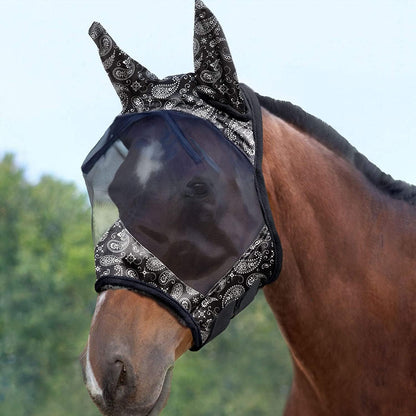 Harrison Howard LumiVista Horse Fly Mask Standard with Ears UV Protection for Horse Paisley Wave M