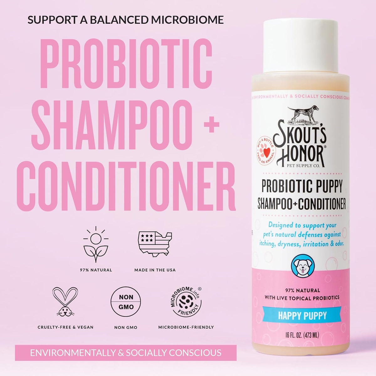 Skout's Honor Probiotic Dog Shampoo & Conditioner with Avocado Oil & Omega-3s, 97% Natural, Paraben