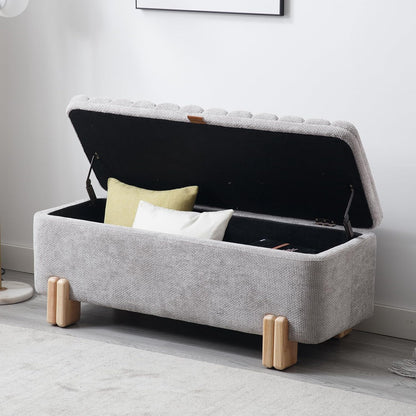 Kmax 45" Storage Bench Velvet Entryway Bench Upholstered Ottoman Bench with Wavy Top & Safty Hinge