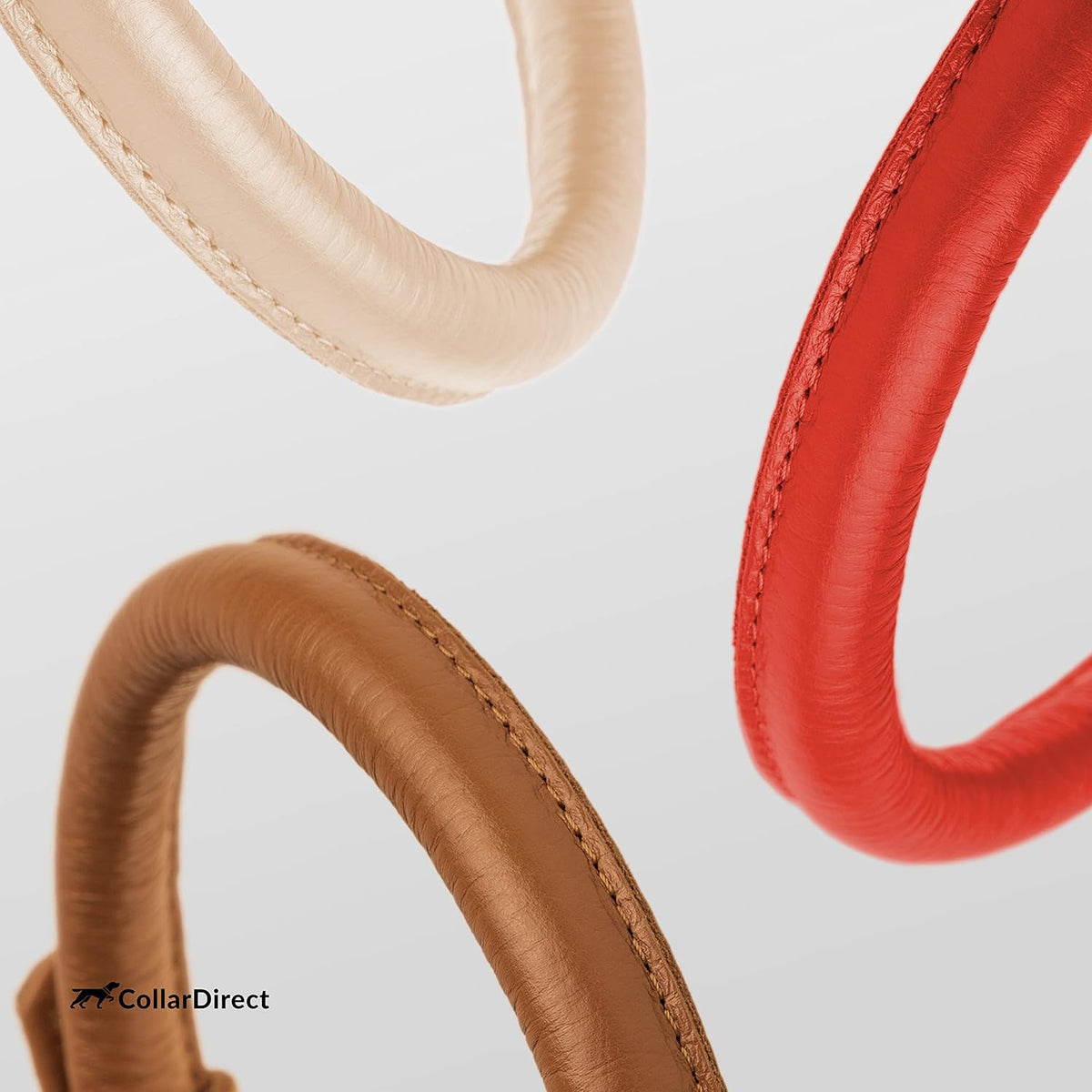 CollarDirect Rolled Leather Dog Collar, Soft Padded Round Puppy Collar, Handmade Genuine Leather