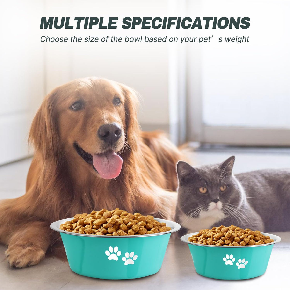 Stainless Steel Dog Bowls, Nonslip Rubber Bottom No Spill Proof Skid Metal Insulated Dog Bowls for