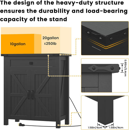 20 Gallon Aquarium Stand With Charging Station, Farmhouse Fish Tank Stand, Reptile Tank Stand