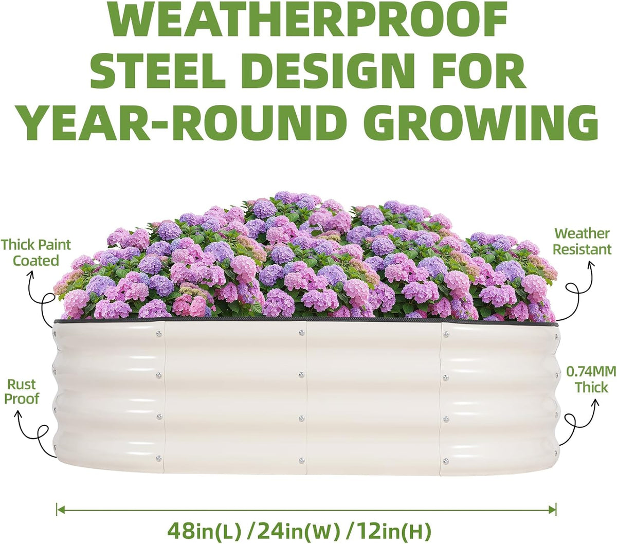 G GOOD GAIN Galvanized Metal Raised Garden Bed Kit - 4x2x1FT Outdoor Planter Box with Safety Edging
