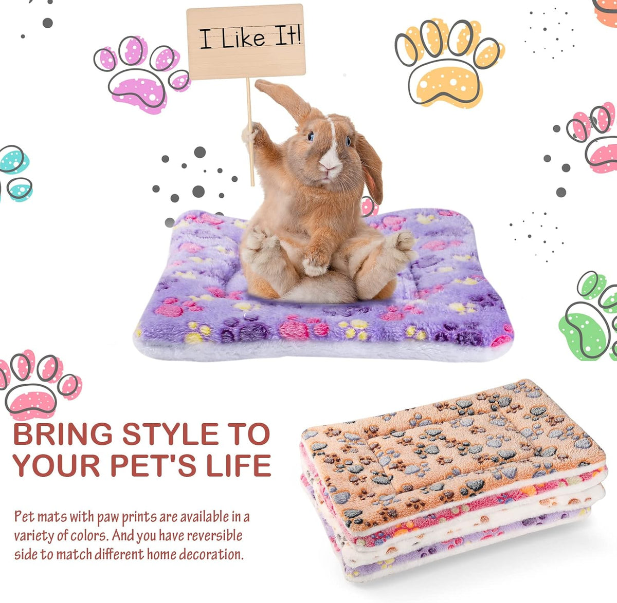 4 Pack Ultra Soft Dog Cat Bed Mat with Cute Prints Reversible Fleece Dog Crate Kennel Pad Cozy