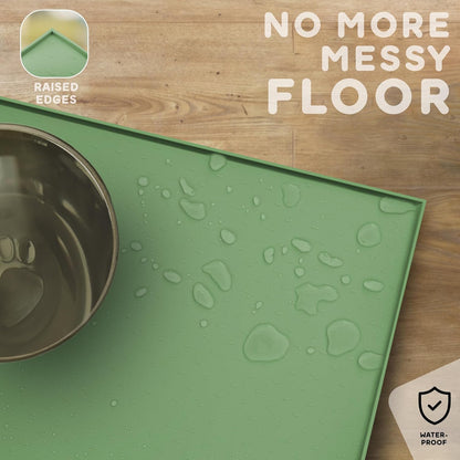 Dog Food Mat - 28x18 Raised Edges Dogs Mat for Food and Water Prevent Spill, Waterproof Cat Food